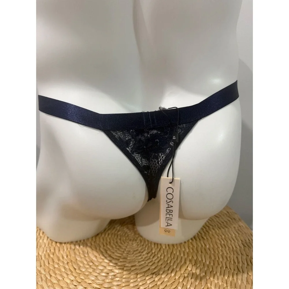 Cosabella Never Say Never Italian Thong Nocturnal blue Men's Lace NWT Size S‎